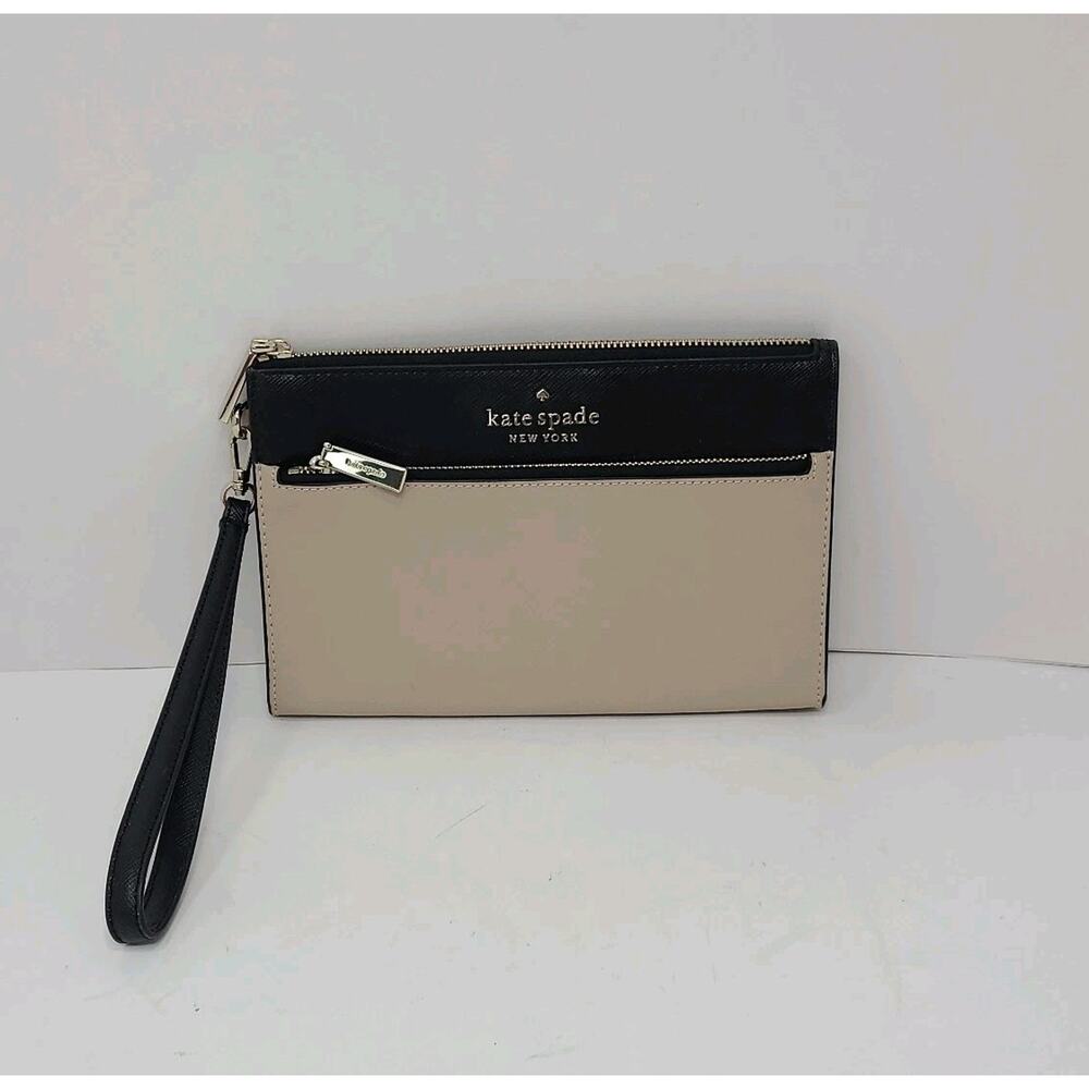 Kate Spade Staci Colorblock Wristlet Warm Beige/Black 8x5"